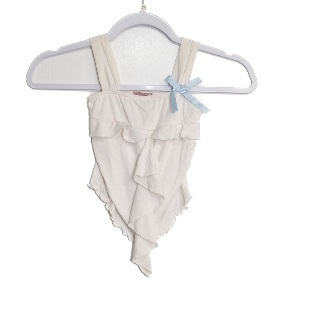 Kiddo Size 4 Baby Girls Ruffled Sleeveless Top With Blue Bow Accent